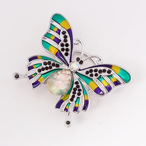 Image of Enamel Colorful Butterfly Abalone Shell Crystal Magnetic Eyeglass Holder Brooch and Pin