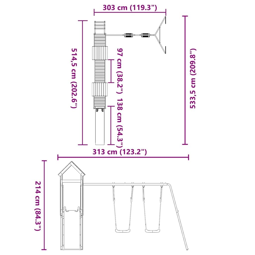 Spielturm aus imprägniertem Kiefernholz mit Rutsche Schaukel und Sandkasten für Kinder Garten Outdoor Spielplatz Kinderhaus Kinderspielgerät mit Klettergerüst Seilring Zubehör