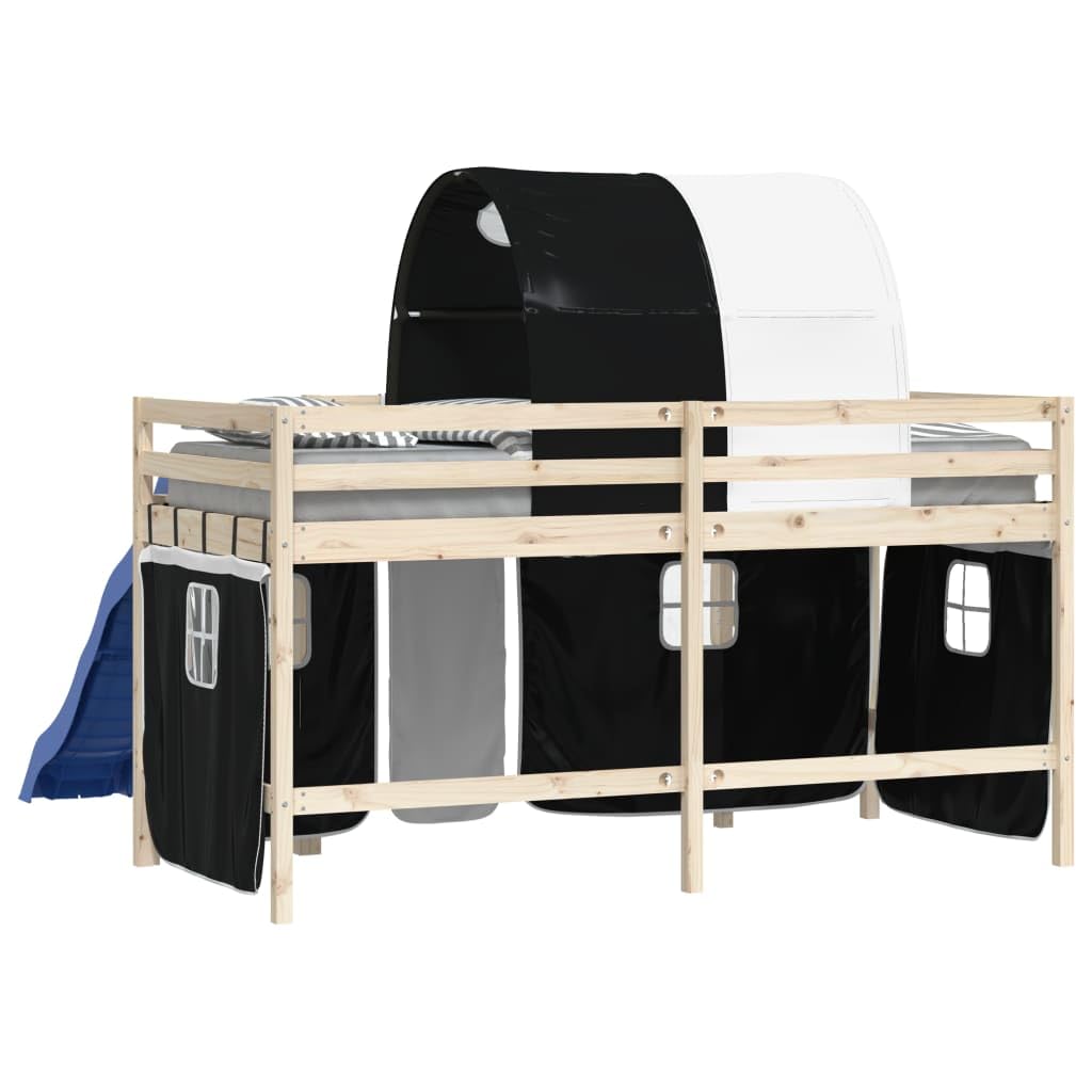 Vorhänge für Hochbett mit Tunnel in Weiß und Schwarz aus Polyester für Kinderzimmer, inklusive Aufbewahrungstaschen, Befestigungshilfen und langlebiges Material