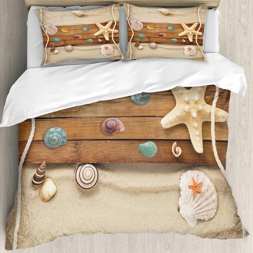 Housse de couette marine 200x228 en microfibre avec 2 couvercles d'oreiller plage