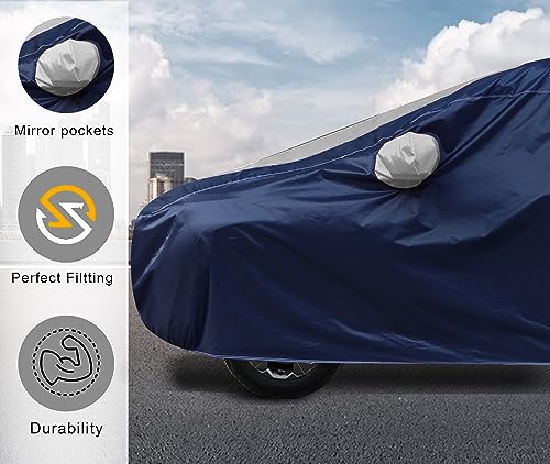 Image of Auto Hub Car Cover Compatible with Maruti Swift (Model-2024-Till Date) Car Cover with Mirror Pockets and Water Resistant, Swift Car Body Cover, Navy-Silver