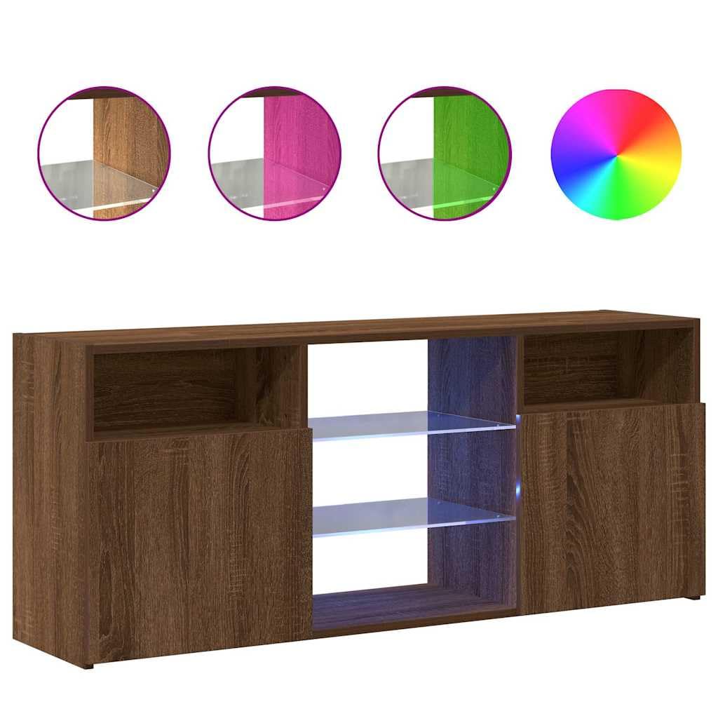 Aparador de TV con LED RGB 120 x 30 x 50 cm, madera de roble marrón, moderno mueble bajo para salón, dormitorio y oficina