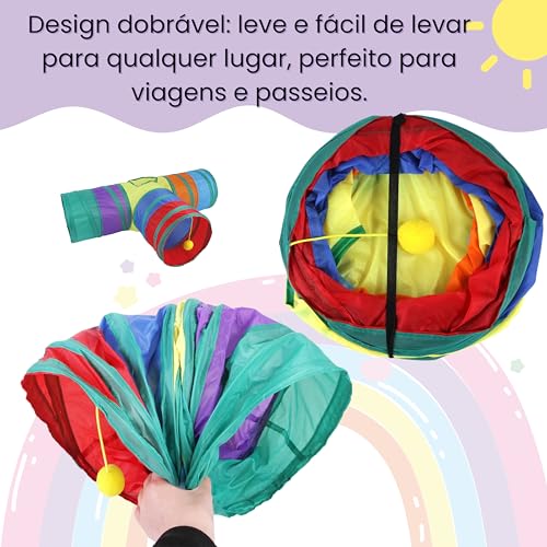 Brinquedo Interativo para Gatos Pets Tunel com Bolinha – Portátil com 3 Saídas em T para Gatos, Coel