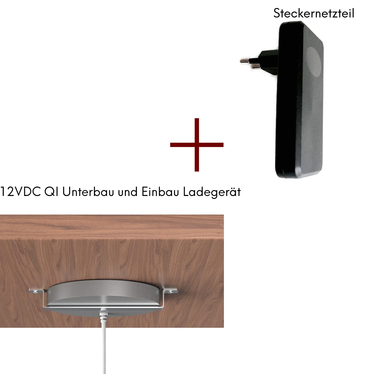 Kalb | 12 VDC QI Base e instalación Cargador Inalámbrico Gris Distancia de Carga 3-18 mm Smart Wireless con Fuente de Alimentación 30 W 12 V