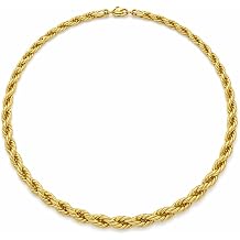 QueenBee 18K Gold Plated Rope Chain Necklace for Women, 3mm-5mm Bold Twist Link, 16-20 Inch Water Resistant Stainless Steel Jewelry Gift