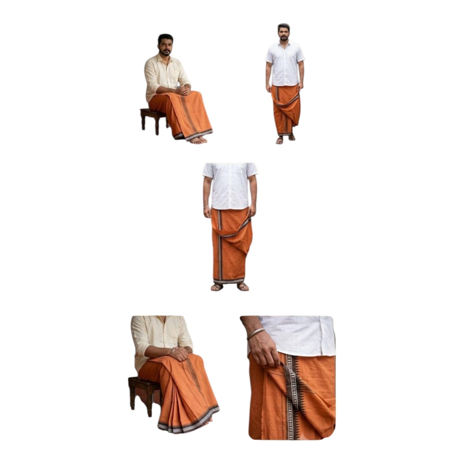 Cotton Kavi Lungi, Traditional Indian Men's Garment Mundu Dhoti Kaili Pure Cotton-picture-25