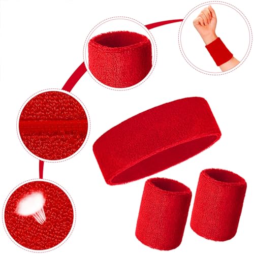 Image of Bememo 6 Pcs Neon Sports Sweatbands Set Sports Competitions Sweatbands 2 Headband 4 Wristbands Breathable Terry Cloth Athletic Bands for Team Soccer Spirit 80s Costumes Cosplay