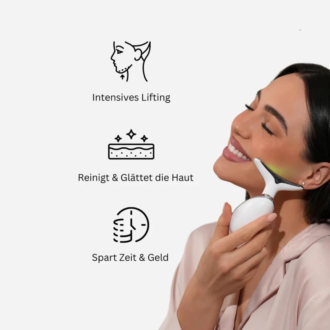 7 Farben LED Licht, EMS & Gua Sha Elektrisches Gesichtsmassagegerät mit 3 Modus, 45°C Konstante Erwärmung, V Shape Face Effekt - Face Massager