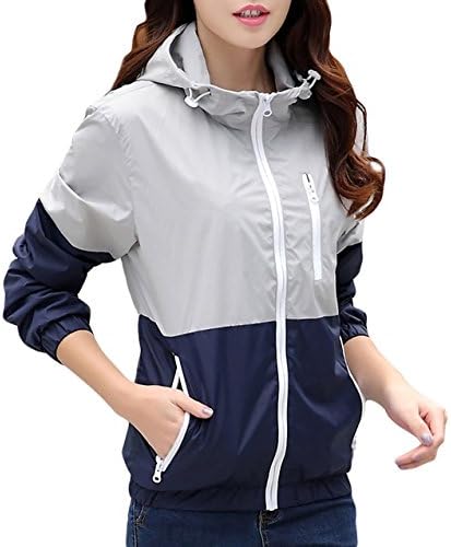 Miouke Womens Lightweight Windbreakers Sun Protection Outdoor Hooded Sports Outwear Quick Dry Jacket Lovers Coat,Grey,US Size M(Tag Size XL