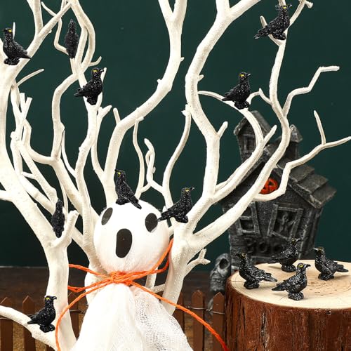 Image of JUNEBRUSHS 50 Pcs Black Mini Resin Crow Halloween Table Decorations