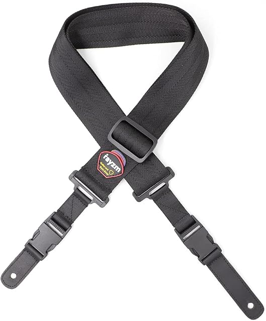 Rayzm Guitar Strap with Quick Release Clips, Black Anti-slip Soft Nylon Strap for Acoustic/Electric/Bass Guitar,5cm Wide, Length Adjustable
