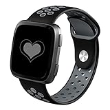 DEKER Fitbit Versa Bands for Women Men Small Large Wrist, Breathable Soft Fitness Sport Silicone Strap Replacement Accessories Wristbands for Fitbit Versa Smart Watch (Black/Gray, Small)