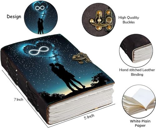 Image of Mr KRAFT Handcrafted A5 120 GSM Premium White Paper Infinite Love Couple UV Print Diary Leather Journal with Unique UV Love Print Writing Diary Notebook Unruled Personal Diaries for Men,Women-5x7 (Infinity)