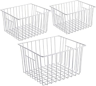 iPEGTOP Freezer Storage Organizer Basket, Wire Food Organizers Basket, Household Bin Basket with Handles for Kitchen Cabinets, Pantry,Freezer, Bathroom, Closets, Set of 3