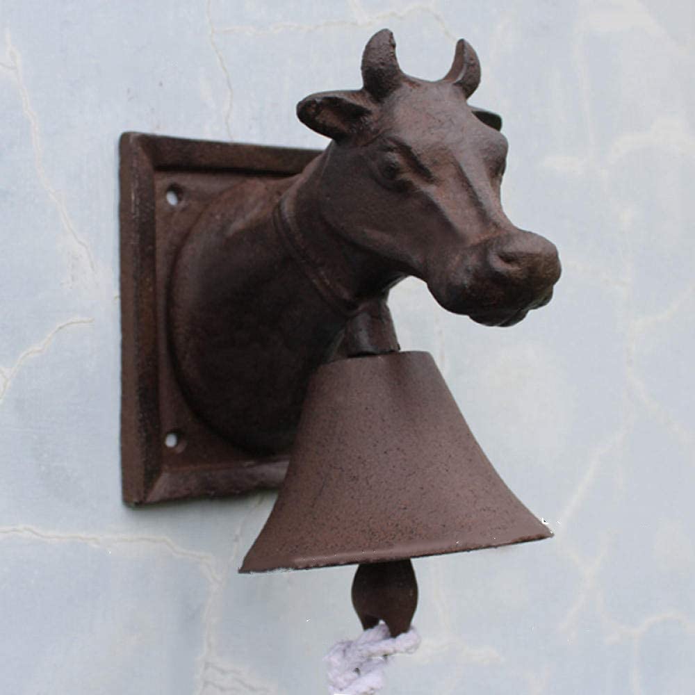 Cloche francaise antique tete de chat en fer forge suspendue pour deco murale retro