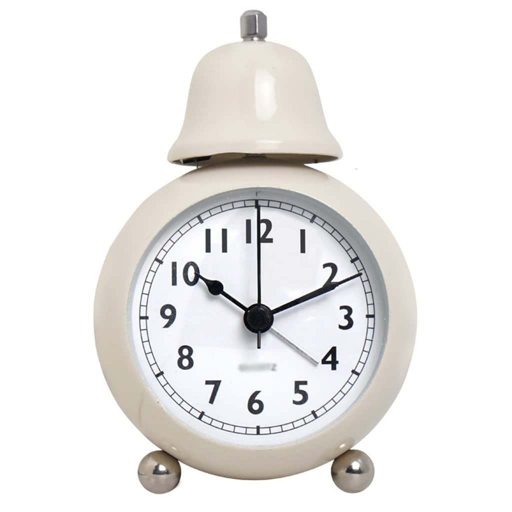 FMURY European Retro Metal Single Bell Small Alarm Clock Bedside Luminous Desk Clock E
