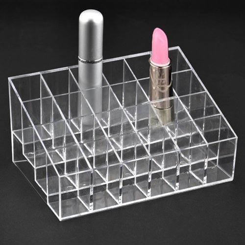 Image of Transparent Cosmetic Makeup Organizer Clear 24 Lattices Lipsticks Cosmetic Lotion Makeup Organizer Storage Display Holder Stand (Pack of 2)