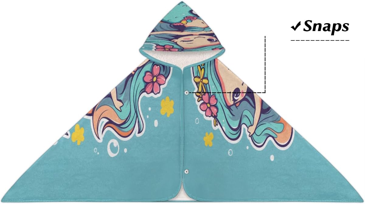 Pardick Kids Bath Towel Funny Mermaid Beach Towel with Hood Pool Cover Up for Girls Boys Soft Absorbent Hooded Bath Towel Toddler Towels for Beach, Pool