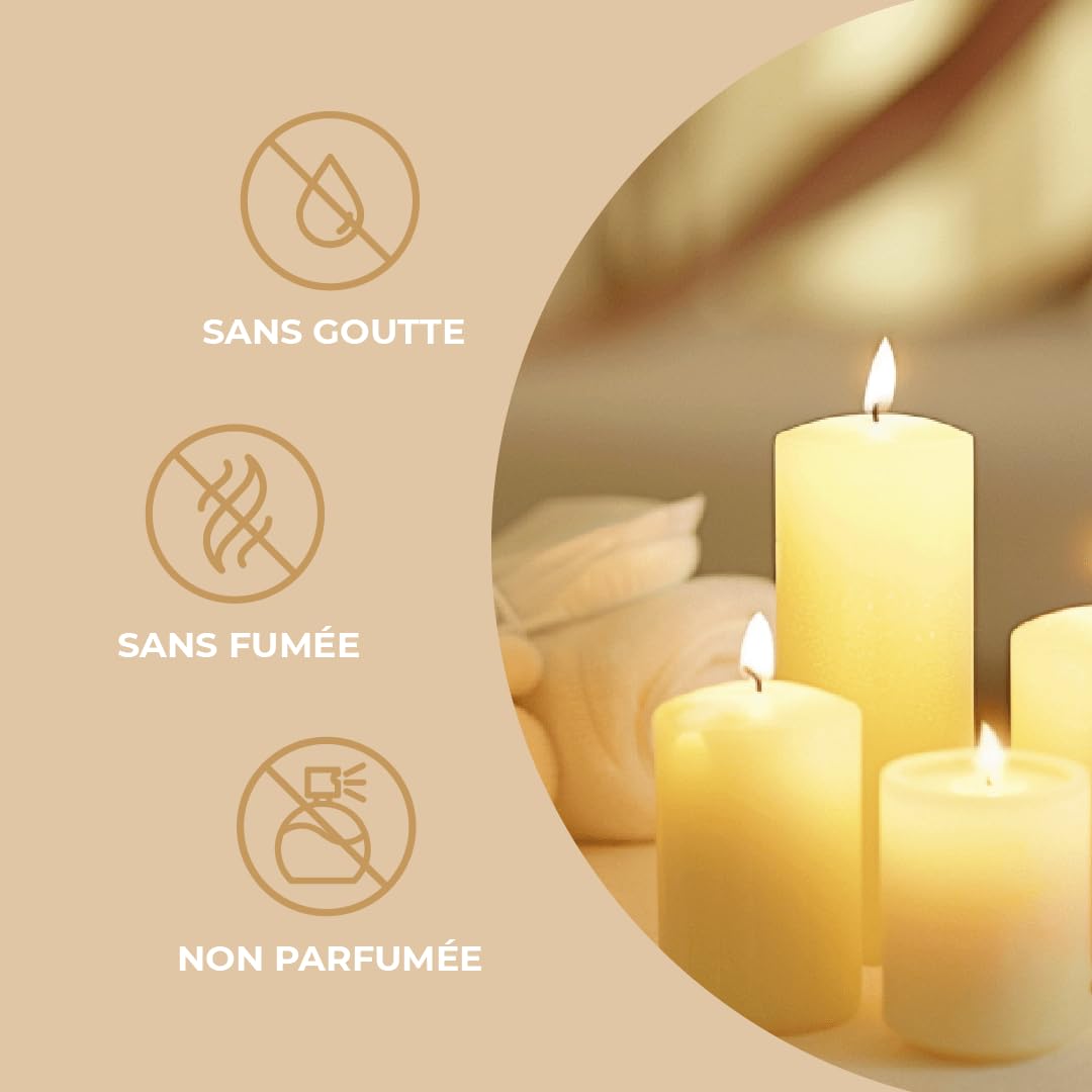 Horeca Candles - Bougies Piliers - Ivoire - Ø 8 x 15 cm - Lot de 16 Bougies Décoratives pour la Maison - Longue Durée 60 Heures - Cire Non Parfumées - Pour la Maison, Mariage, Fêtes et la Restauration