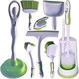Cleaning Brush Set by Houzem™ Scrub Brush, Toilet Plunger, Window Squeegee & Broom With Dustpan - Ideal For Household & Office Use - Durable Plastic