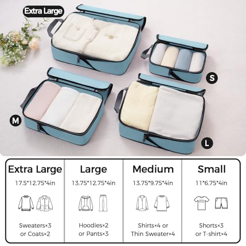 Image of BAGAIL 4 Set /6 Set /8 Set Compression Packing Cubes Travel Accessories Expandable Packing Organizers (Cloth Pattern, 4-Dusty Blue)