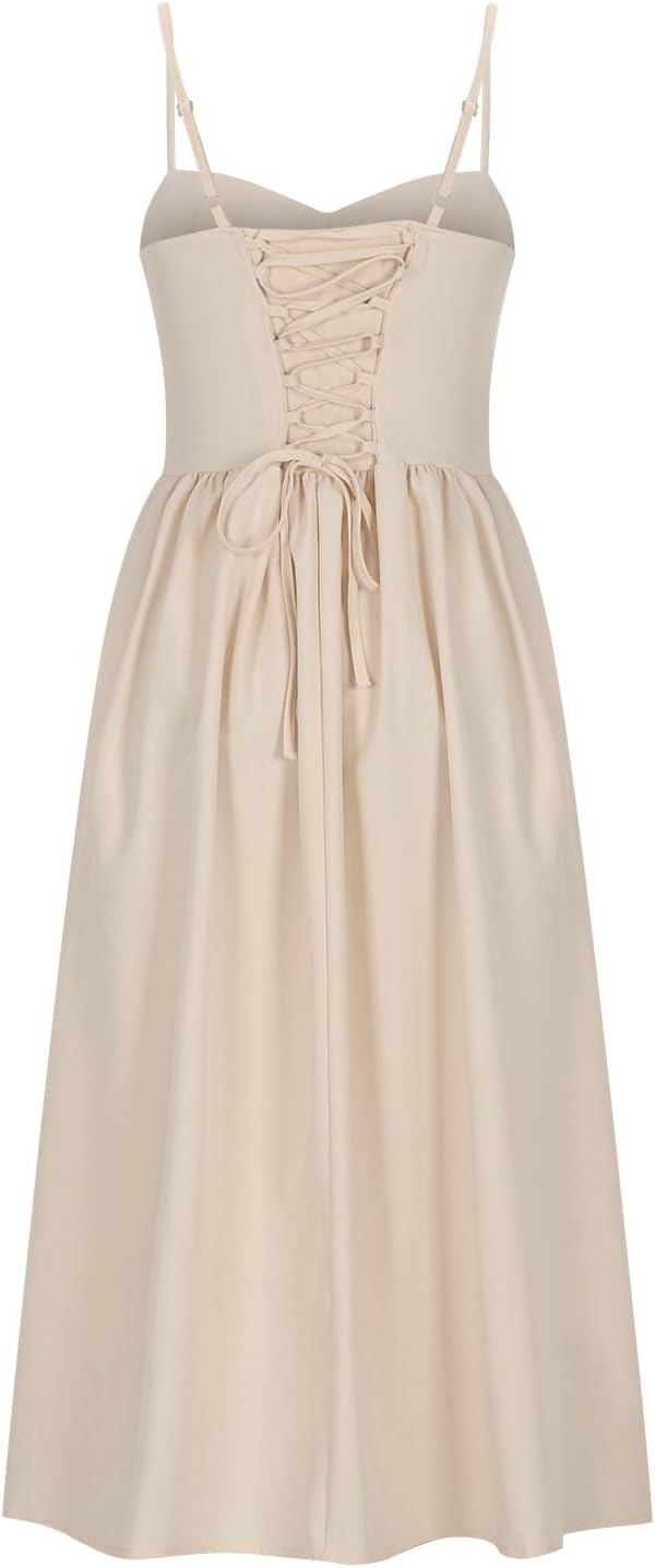 Corset Dress for Women Trendy Spaghetti Strap Bustier Dresses Cute Wrap Dress Swing Flowy Pleated Hem Midi Sundress