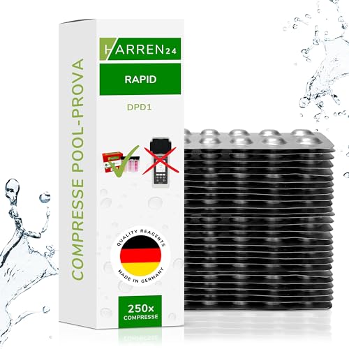harren24 pastiglie per l‘analisi dell'acqua (Rapid) cloro libero DPD1, ossigeno attivo DPD4, valore del pH Phenol Red, tester per acqua di piscina, 50x 100x 250x 500x (DPD1 / 250 pastiglie)