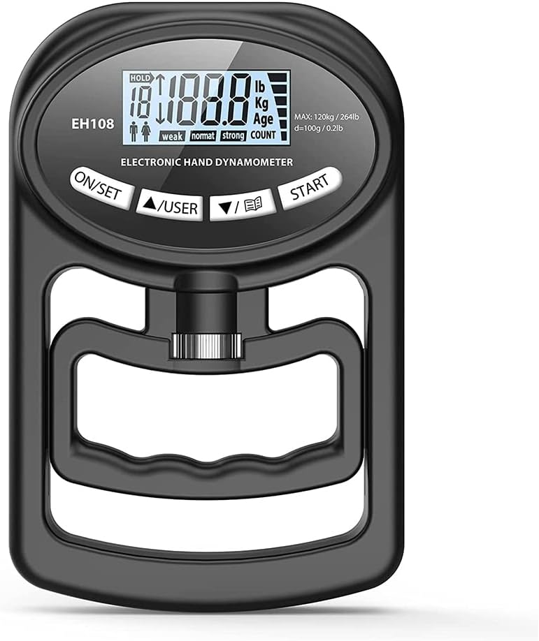 265 lbs / 120 kg Hand Dynamometer Grip Strength Trainer Electronic Hand Grip Strength Tester Grip Strengthener, Black
