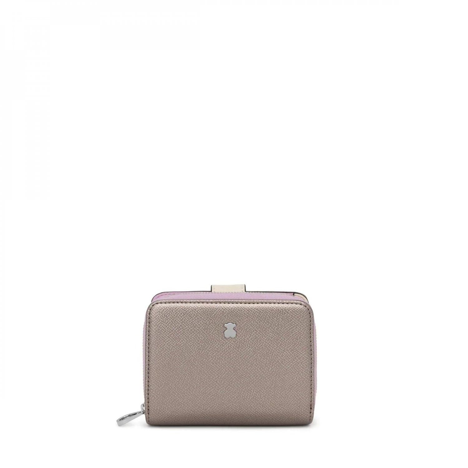 Tous Billetera Pequeña Plateada, para Mujer, Medidas 10 x 12 x 3 cm, Colección New Dubai Saffiano