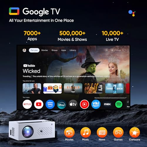 Image of TMY Smart Projector with Google TV System, Native 1080P 4K Home Theater | Google TV & 10K+ Apps, 4K support, Wi-Fi6 & 2-way Bluetooth, indoor & outdoor movies, Compatible with Phone /TV Stick /PC /PS5