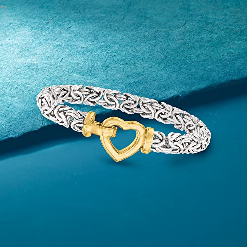 Ross-Simons Two-Tone Sterling Silver Byzantine Heart Bracelet4
