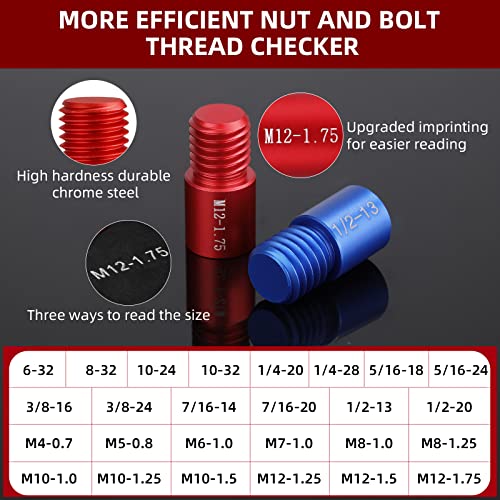 Nut And Bolt Thread Checker (Red & Blue) Nut And Bolt Size Gauge- 14 Inch & 12 Metric New Individually Assembled Thread Gauge Suitable For Detecting Fixed Bolts Or Threaded Holes In Enclosed Areas #TOP3