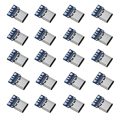Teansic 20 Pcs USB 3.1 Type C Female Plug Socket Connector with PCB Board 24 pin DIY Data Line Interface Female Socket
