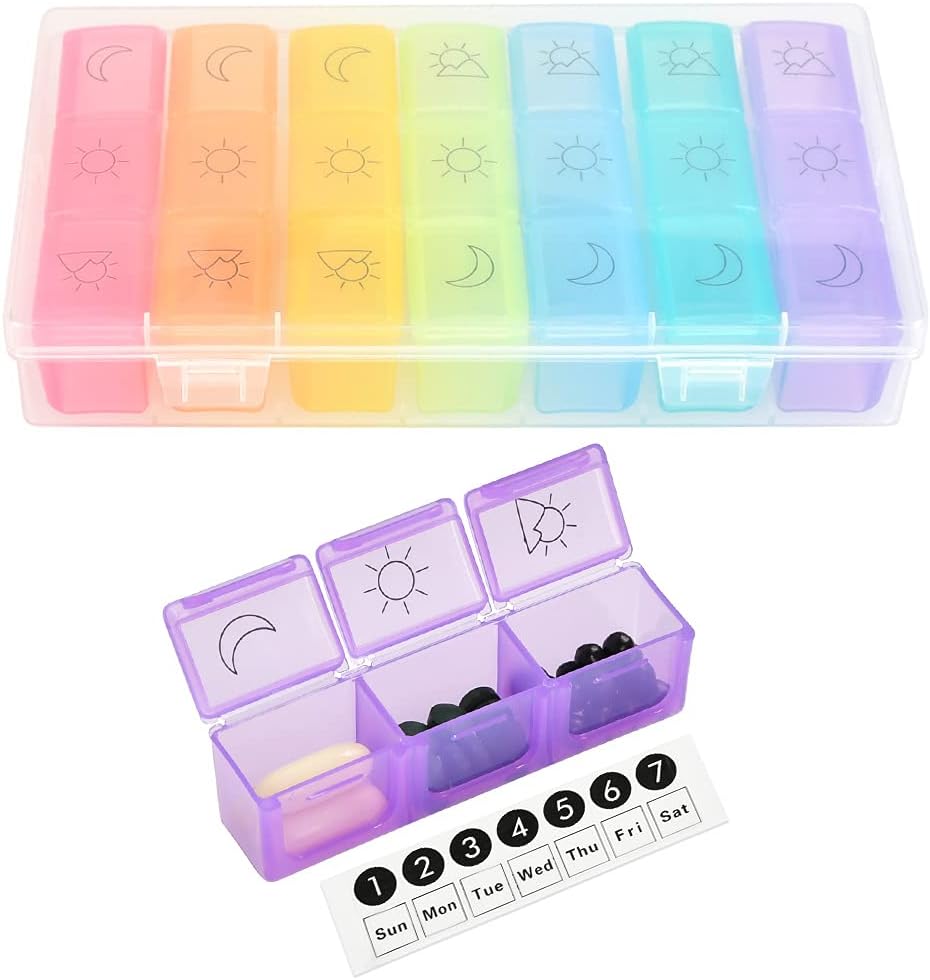 7 Day Pill Box Organiser 3 Times a Day, Weekly Pill Box Case with 21