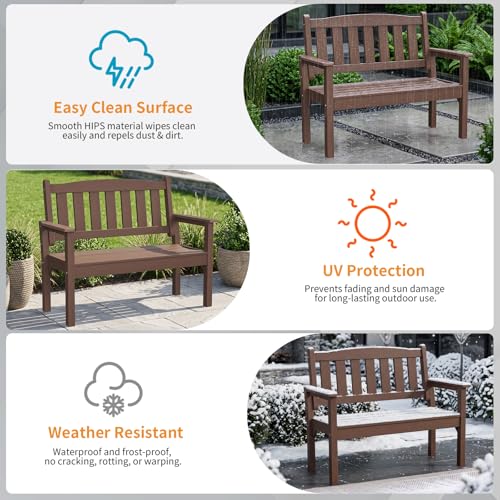 Image of Psilvam 2-Person Poly Lumber Outdoor Garden Bench 700 Lbs Capacity, Brown