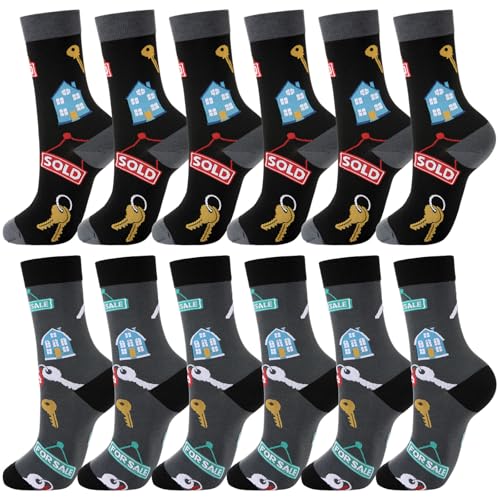 Jeere 12 pares de calcetines de agente inmobiliario, regalos de bienes raíces, regalos de agradecimiento para mujeres y hombres, Colores retro, talla única