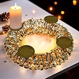 Corona de Adviento dorada, 250 LED, con temporizador y mando a distancia, 32 cm, corona de Navidad con 4 portavelas, luz blanca cálida, con 8 funciones, candelabro, corona de mesa, decoración navideña