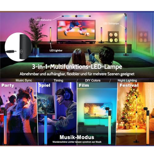 Lámpara de pie RGB con diseño moderno y cabezal orientable 3