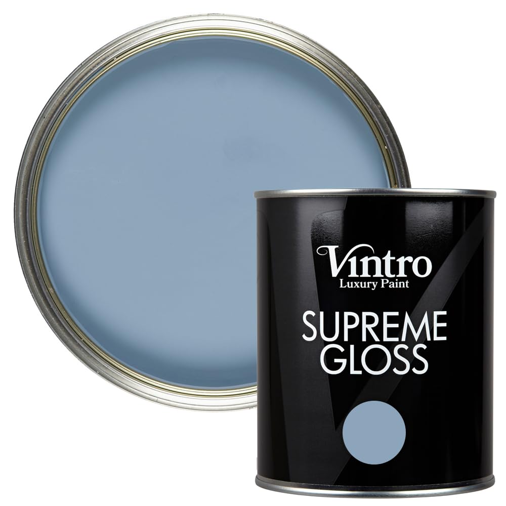 Vintro Paint | Gloss Paint | for Walls | Wood | Trim | Gloss Furniture Paint | Interior & Exterior Use. 1 Litre (Blue - Morocco) — image 1