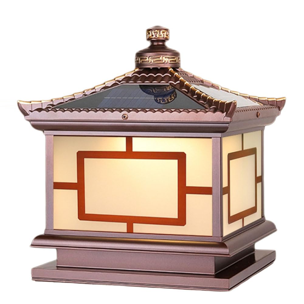 KNBVFHG Solar Vintage Fence Post Light Fixture Waterproof Outdoor Doorpost Pillar Head Lights Garden Villa Gate Pillars Courtyard Column Lamp for Exterior House Porch Patio Outside Garden Lighting