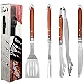Barbecue Tools, Grill Set Stainless Steel Grill Accessories Heavy Duty BBQ Grilling Tools Set BBQ Grill Utensils Set Grilling Tools - Spatula, Tongs, Fork, Knife and Foldable Bag Best Grilling Gift