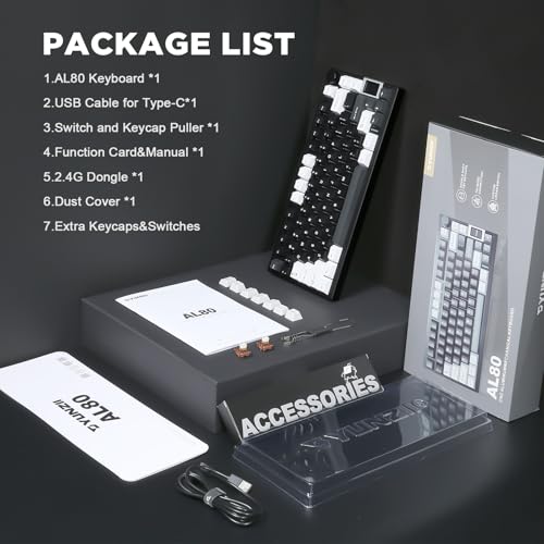 YUNZII AL80 Wireless Mechanical Keyboard,Full Aluminum CNC, Smart