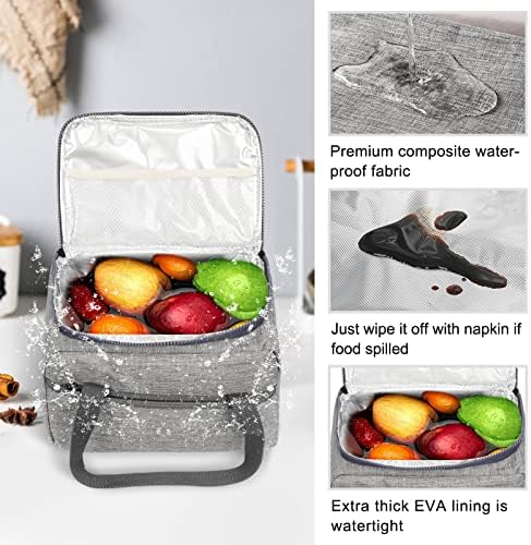 WWW Insulated Lunch Bag, Thermal/Cooler Lunch Tote Bag for Men and Women, Waterproof Leak-Proof Lunch Bag for Adults/Kids for Work, School, Picnic, Gray