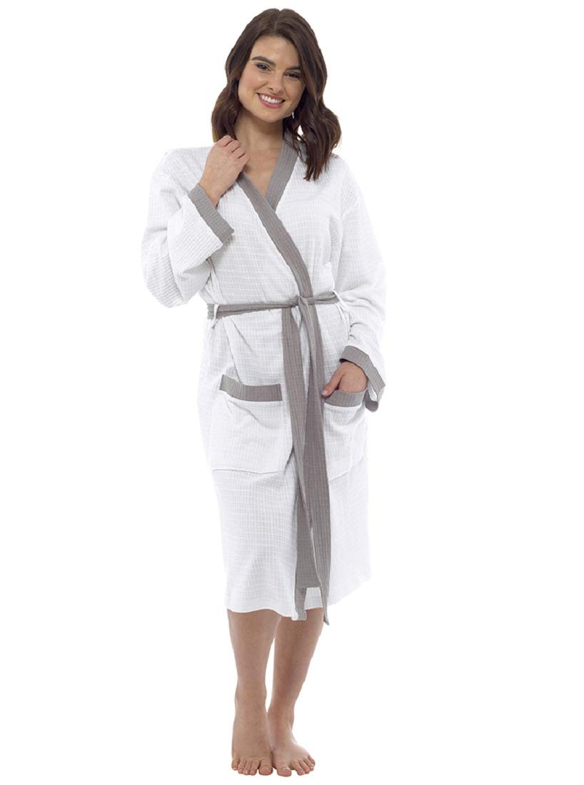 Foxbury Ladies Contrast Trim Cotton Waffle Robe