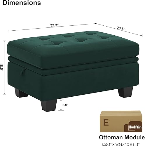 Miniatura 3 de Belffin Módulo otomano de terciopelo con almacenamiento para sofá modular, sofá seccional, otomano rectangular con banco otomano de almacenamiento,