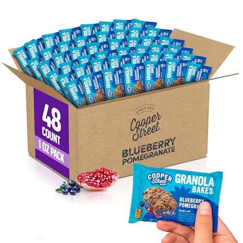 Cooper Street Blueberry Pomegranate Granola Bakes (48 Count) – Individually Wrapped Soft and Chewy Granola Bars Bulk – Low Sodium, Nut & Dairy Free - Perfect As Healthy Bulk Office or Classroom Snacks