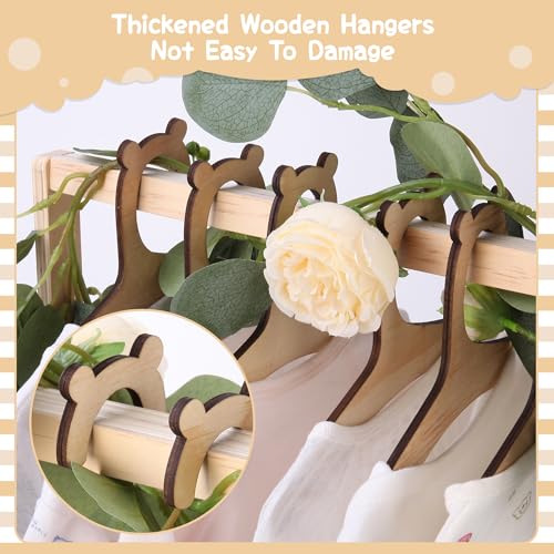 Image of Wooden Baby Shower Crate Closet, Baby Basket with Handle Baby Storage Crate Hamper, Baby Welcome Gifts with 6 Pieces Teddy Bear Wooden Hangers, Baby Personailzed Basket for Pregnancy New Parent