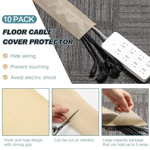 Image of WILLBOND Carpet Cord Cover Cable Protector Floor Cover Cable Protector Management Only for Commercial Office Carpet(98.43 ft,Khaki)