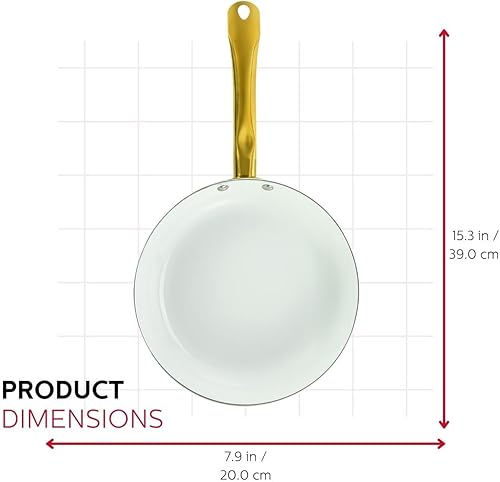 Miniatura 4 de Holstein Housewares Sartén antiadherente de cerámica de 8 pulgadas, elegante mango de color blanco y dorado, elegancia dorada para cada cocina