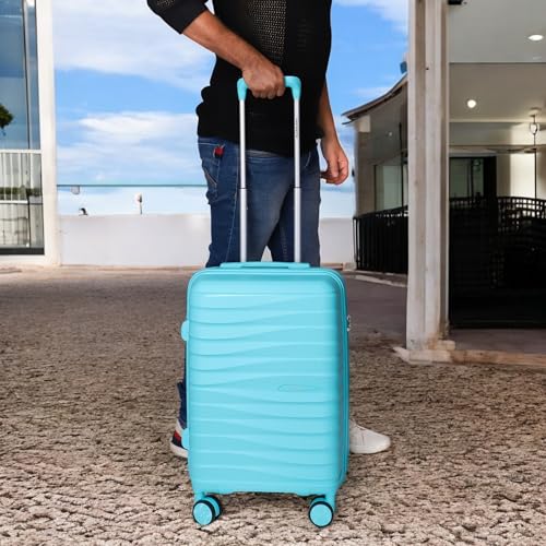 Image of 3G Vacanza Series 2 Polypropylene Unbreakable Hard-Sided Cabin Luggage Trolley Bag with TSA Lock | Light Blue 55 cm